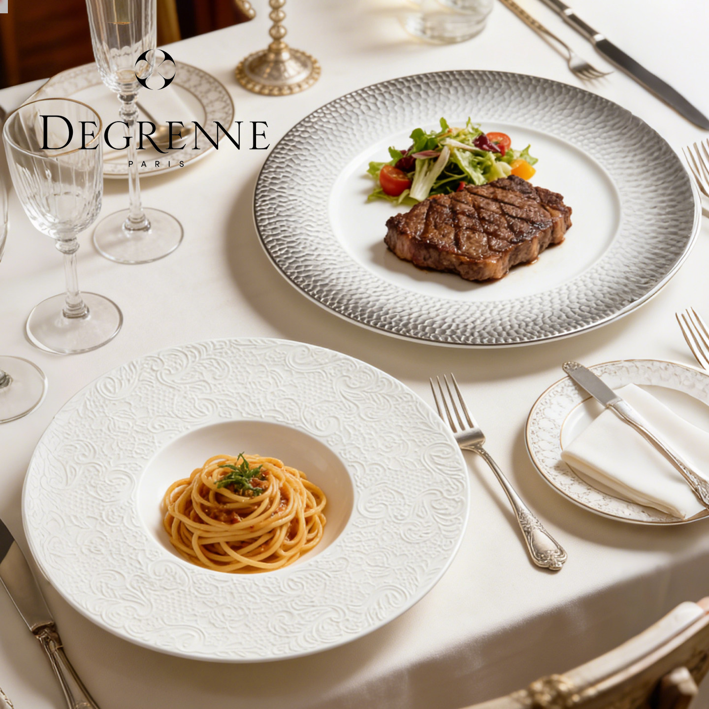 法国Degrenne Paris手工锤纹西餐盘牛排沙拉菜盘深盘意面盘草帽盘,餐饮具,盘,淘宝优惠券,粉丝福利购,淘宝优惠卷