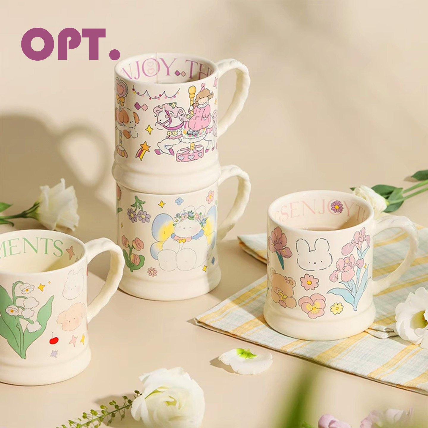 OPT漂亮喝水杯子家用陶瓷马克杯女生高颜值办公室冲泡杯生日礼物,餐饮具,马克杯,淘宝优惠券,粉丝福利购,淘宝优惠卷