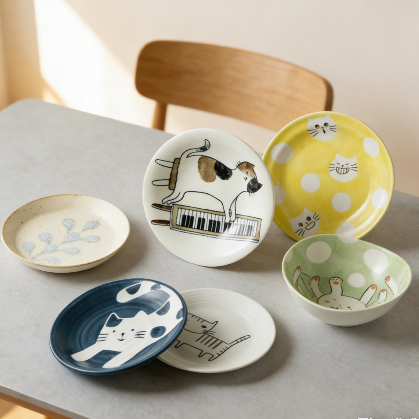 日本Aito爱陶可爱猫咪好看碟子陶瓷小号精致吐骨头小盘子饼干盘