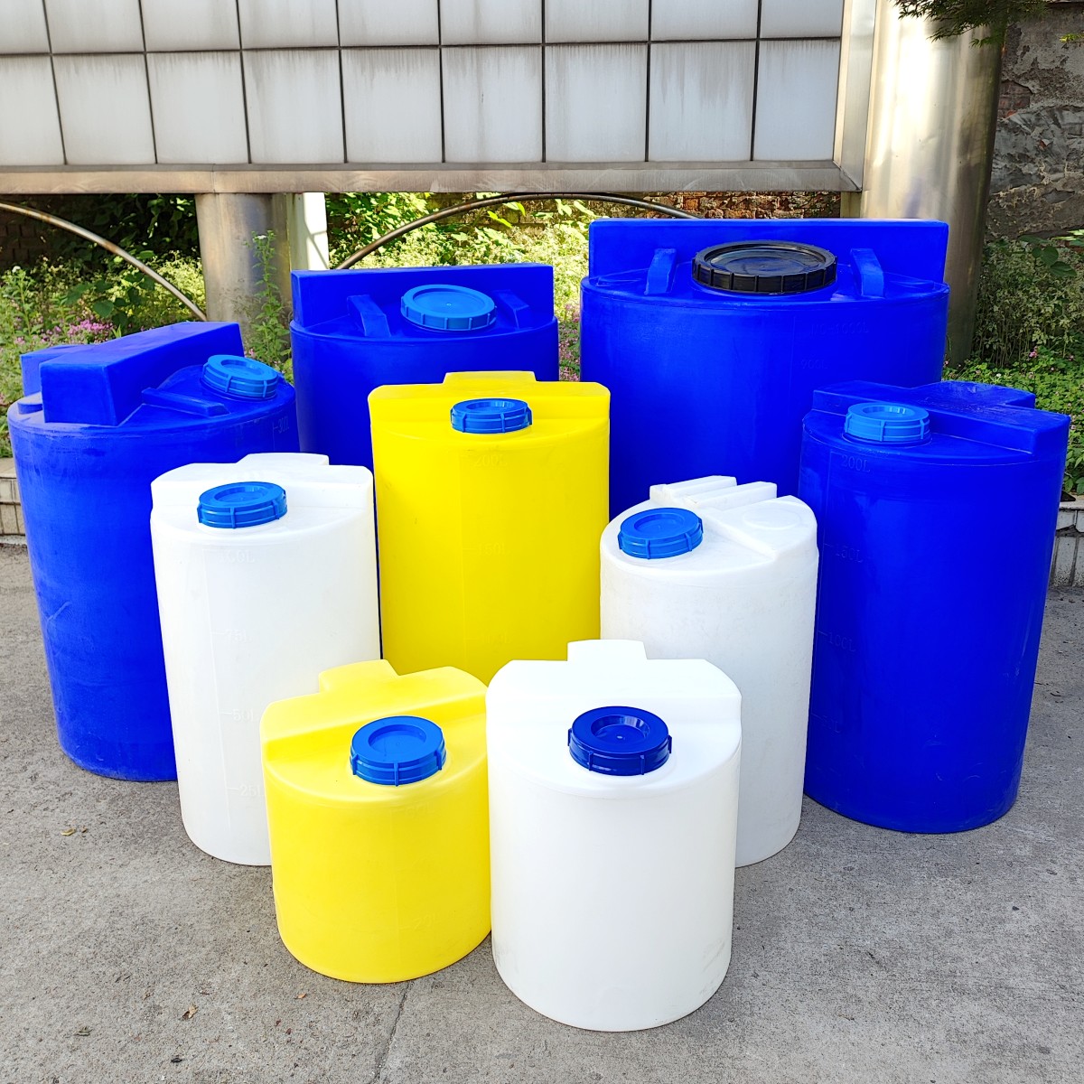 藍色加藥PE水箱/PE桶/化工攪拌桶100L游泳池投藥桶加厚塑料攪拌桶