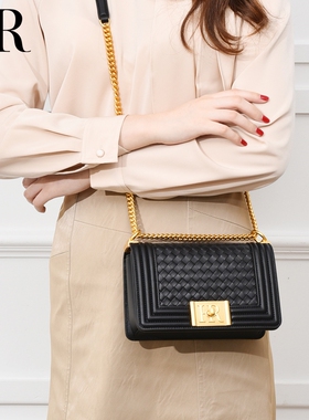2026新款hr赫莲娜女包商场同款包包羊皮真皮编织单肩包链条斜挎包