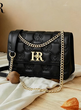 hr赫莲娜2026新款女真皮菱格链条包轻奢百搭单肩斜挎包