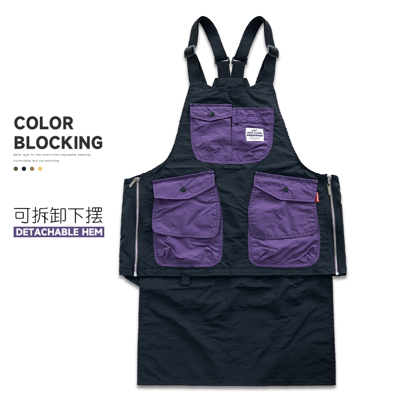 日式围裙定制logo多口袋工作服