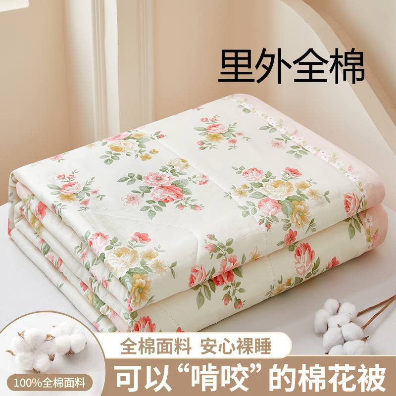 100%全棉夏凉被里外双面纯棉空调被被子夏季儿童可水机洗薄被子