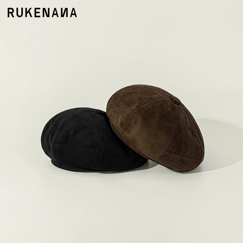 鹿可娜娜RUKENANA【柔焦麂理】麂皮绒八角贝蕾帽秋冬日系画家帽