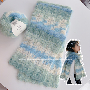 DIY手工钩织渐变色围巾材料包十刻雪宝羊毛线情侣围巾手作礼物