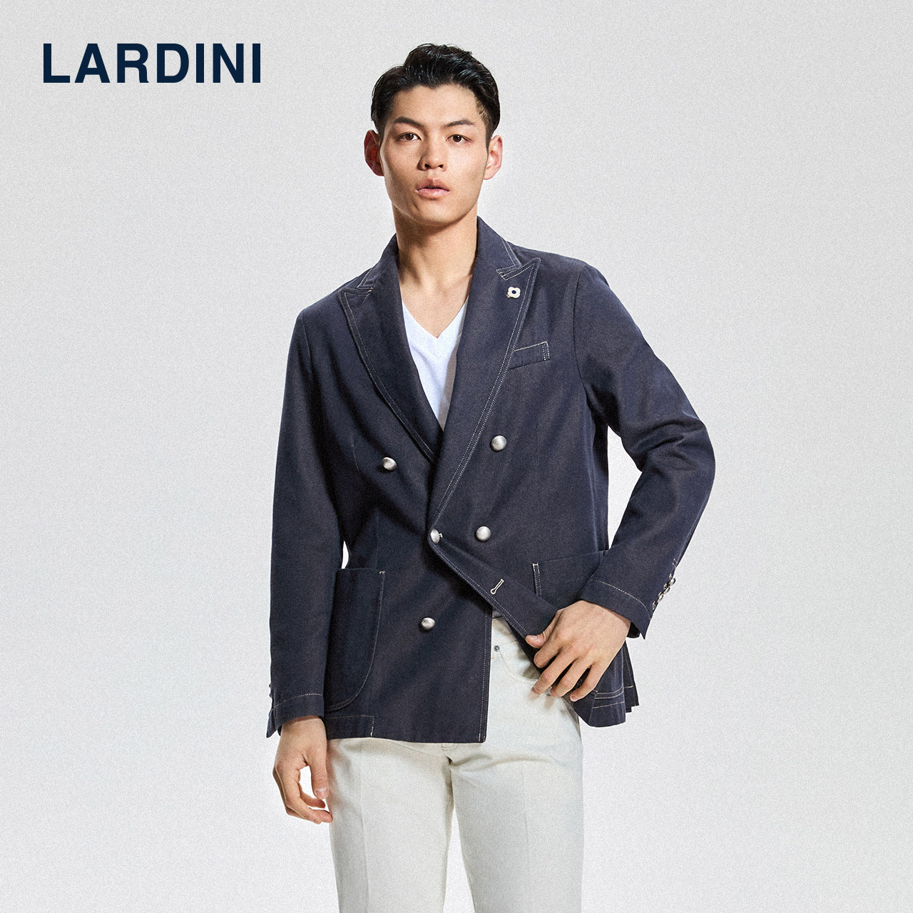 LARDINI 意大利进口羊毛水洗牛仔单西装外套男士商务休闲西服上衣