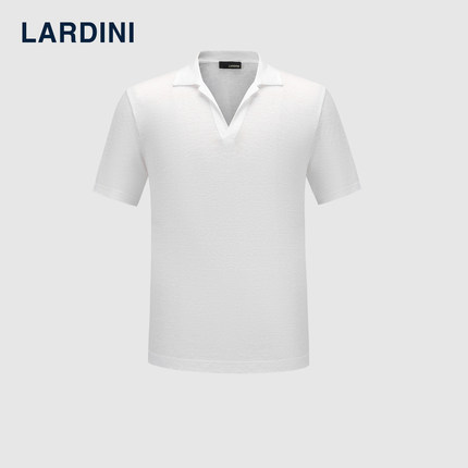 LARDINI意大利进口亚麻微弹POLO衫男纯棉商务休闲透气V领短袖T恤