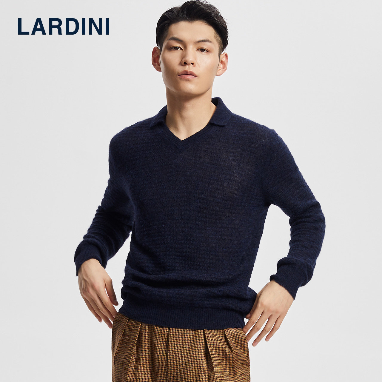 lardini意大利进口羊驼毛羊毛提花针织衫男商务休闲保暖套头毛衣