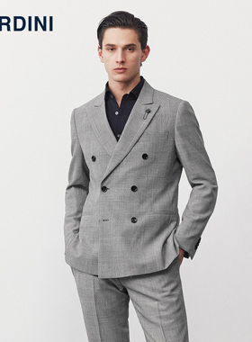 LARDINI意大利进口纯羊毛男士威尔士格纹商务正装双排扣西服套装