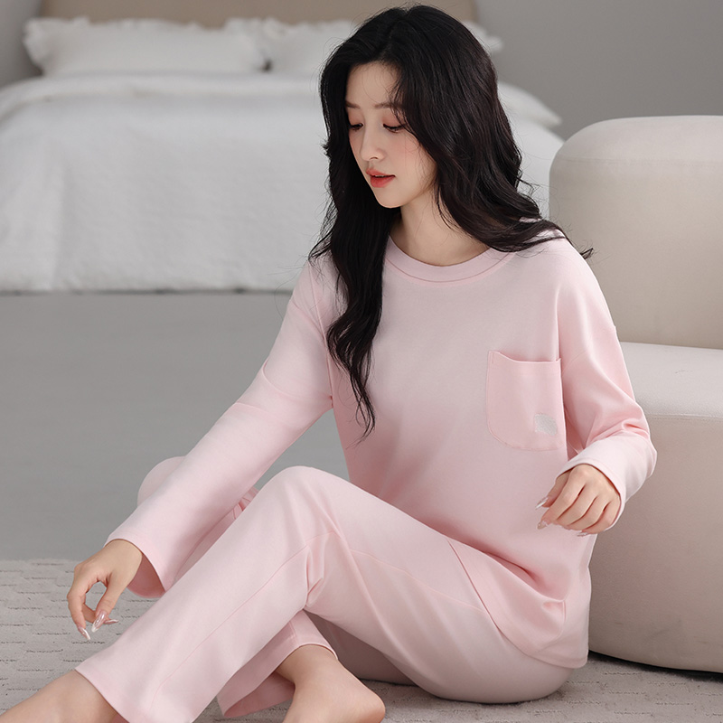芬腾可安女士睡衣秋冬款纯棉长袖套装简约风家居服睡衣套装秋冬季