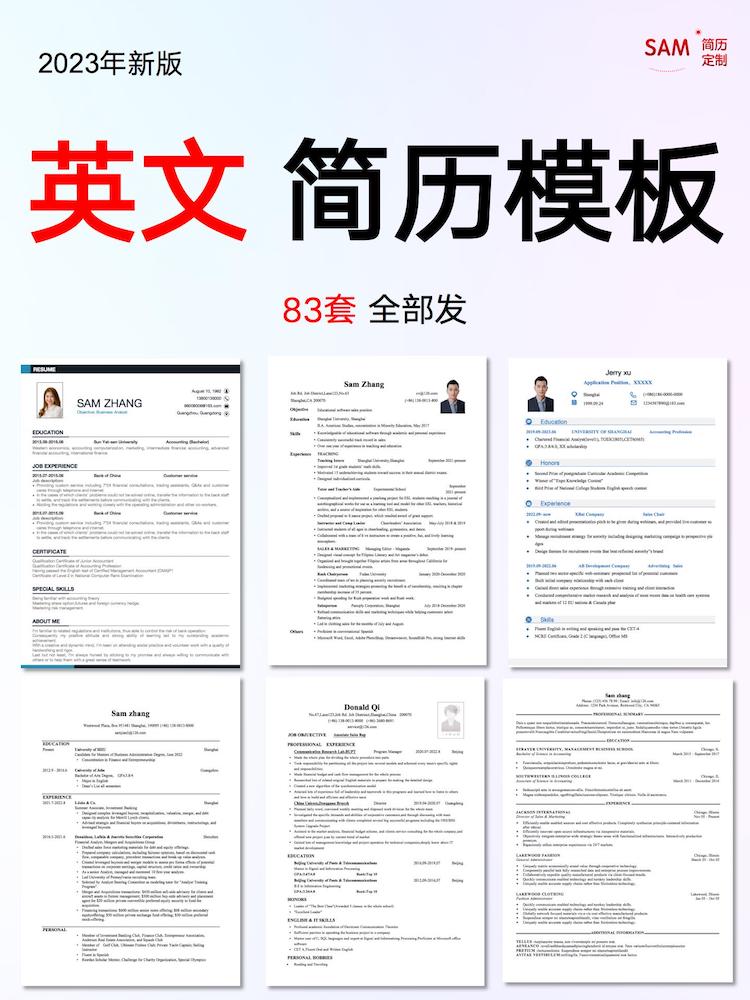 英文简历模板中英文cv翻译润色电子版定制作英语外企求职应聘实习