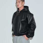 OUTOF 质感连帽皮卫衣 立体廓形皮衣套衫 款 号96