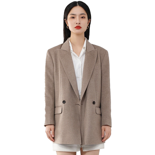 GOBI戈壁春季两粒扣呢子外套翻领宽松夹克干练羊绒女士西装WB24