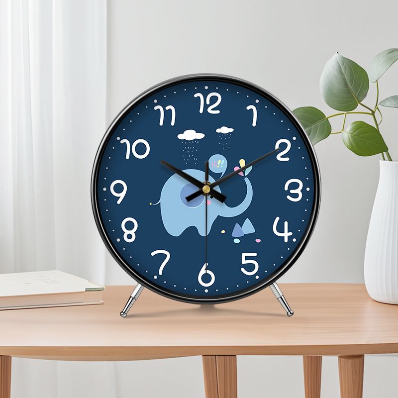 卡通可爱台式座钟高级感装饰时钟摆件现代个性时尚钟表创意大象
