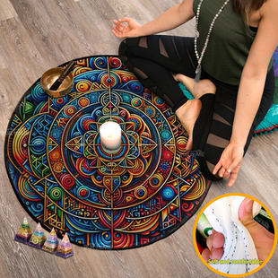 欧式几何曼陀罗地毯水晶钵地垫冥想垫Sacred Geometry Round Rug