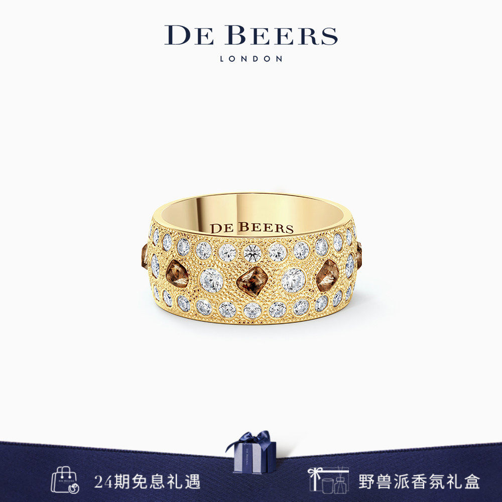 [520礼物]De Beers 戴比尔斯 Talisman 宽版18K黄金戒指 钻石戒指