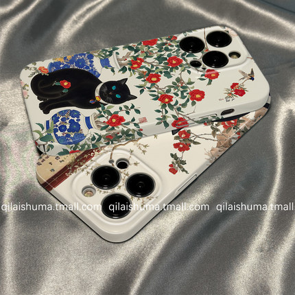 柒莱菲林壳适用于小米17/15/14pro手机壳13新款12国风青花瓷黑猫咪11红米note14男女10防摔k80k70k60硬套50软