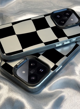 适用于小米17/14pro手机壳15新款13高级12/11女10s不规则棋盘格纹红米note14/13pro硬壳k80k70男k60防摔k50套