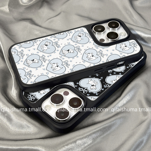 柒莱高级磨砂玻璃适用于苹果16promax手机壳新款iPhone17女15小众ins爱心小狗碎花14硬13防摔12硅胶套情侣