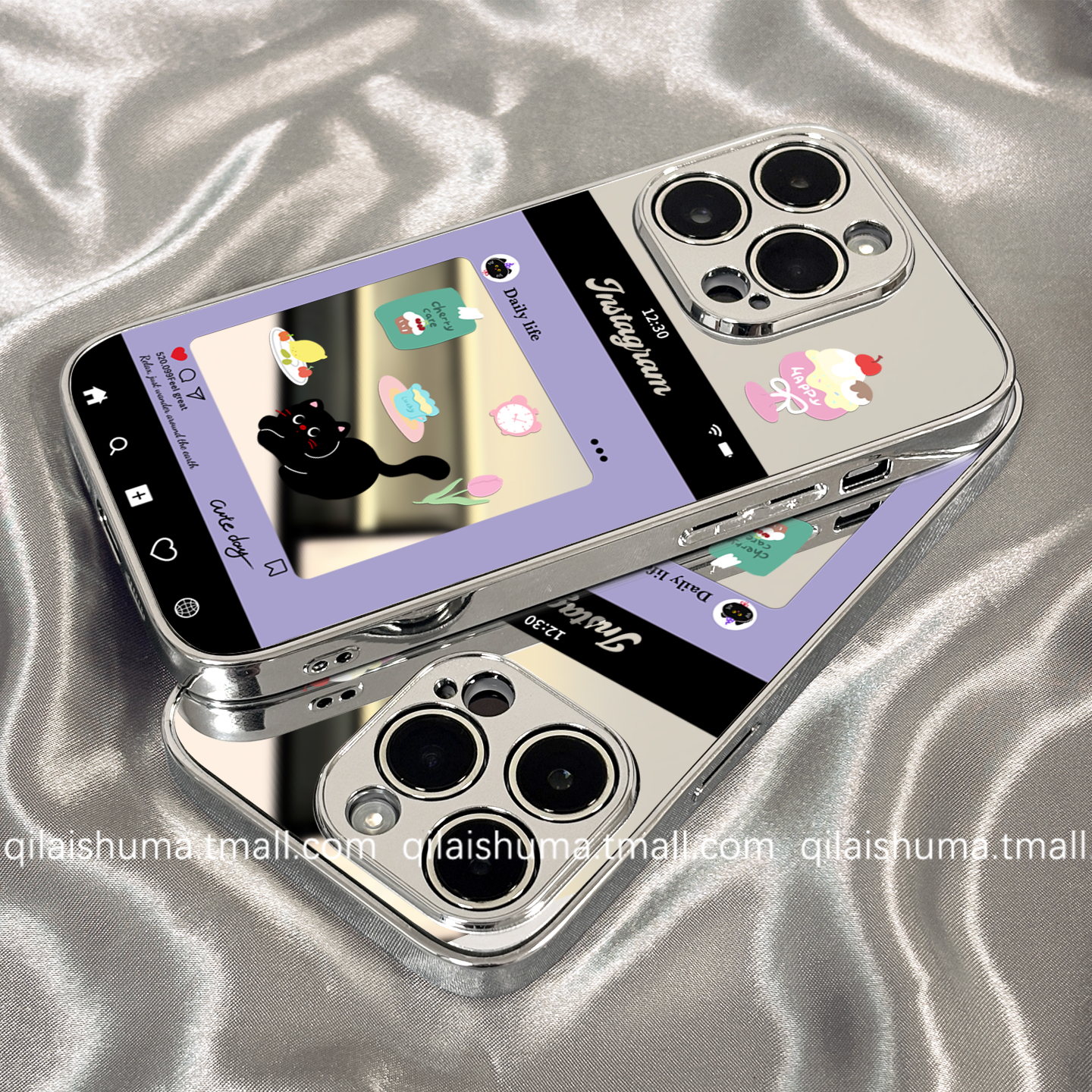 柒莱镜面壳适用于opporeno14/13pro手机壳新款12/11男女10/9高级感findx8/x7韩风猫咪相框补妆x6x5防摔a97a93