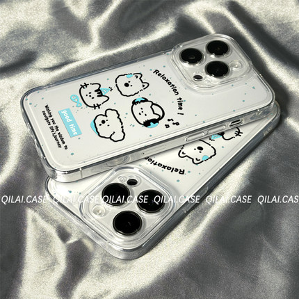 柒莱透明壳适用于小米17/15/14pro手机壳13新款11男女红米note12韩系可爱泼墨小狗k80k70k60硅胶k50防摔软套