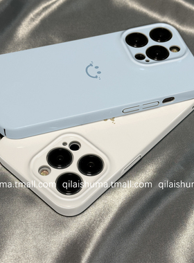 柒莱菲林壳适用于三星s25/s24+手机壳新款s23ultra硬壳s22plus简约ins蓝色笑脸s21防摔Galaxyaa54保护套a73