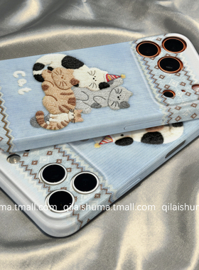 柒莱菲林壳适用于小米17/15pro手机壳新款14ultra蓝色针织毛绒猫咪12红米note13男女k90防摔k80k70硬60套50软