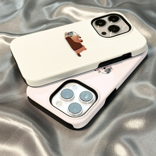 二合一菲林壳适用于苹果15promax手机壳新款iPhone17/14/13可爱16棕色趴趴熊12硬11女xs保护套xr防摔硅胶