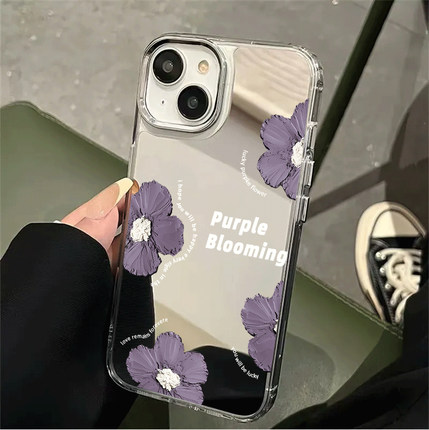 柒莱镜面壳适用于小米17/15ultra手机壳新款14pro紫色油画花朵补妆镜13红米note14/12女11防摔k80硅胶k70套60