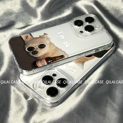 柒莱透明壳适用于小米17/15/14pro手机壳13新款11男女红米note12可爱创意墨镜小狗k80k70k60硅胶k50防摔软套