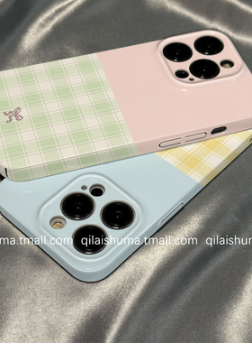 柒莱菲林壳适用于华为pura80/70pro手机壳新款mate60/50男女40韩系拼色粉绿格纹30硬nova14/13防摔12软11套10