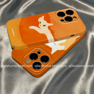 10新款 柒莱菲林壳适用于opporeno15 13pro手机壳12 9男女findx9x8防摔x7艺术橙色慵懒猫咪a5硬a6真我软