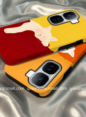 柒莱二合一菲林适用于iqooneo10/9spro手机壳新款neo8/7男女6se硬5红色简约慵懒猫咪iqoo13/12/11防摔z9z8套
