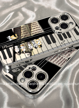 柒莱镜面壳适用于华为pura80/70pro+手机壳新款mate60高级感50女40创意钢琴猫咪网红nova13硬12防摔11套10软9