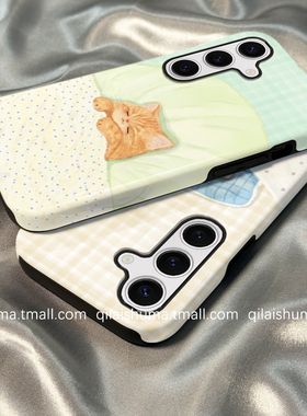 柒莱二合一菲林壳适用于三星s30/s25ultra手机壳新款s24plus男女s23+防摔s22可爱睡觉猫咪格纹s21硅胶a55软套