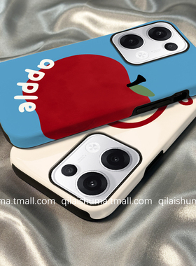 柒莱二合一菲林壳适用于opporeno15/14/13pro手机壳12/11新款10女简约蓝色苹果英文findx8x7x6一加ace5/2防摔