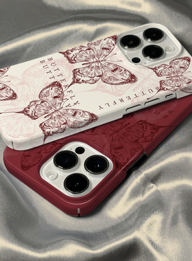 菲林壳适用于苹果15promax手机壳新款iPhone17/14高级16复古红色蝴蝶13防摔12mini硬11保护套xs硅胶xr女8plus