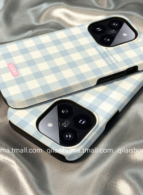 柒莱二合一菲林壳适用于小米17/15pro手机壳14新款13红米k80k70女60简约高级蓝白格子note14防摔12硅胶11软套