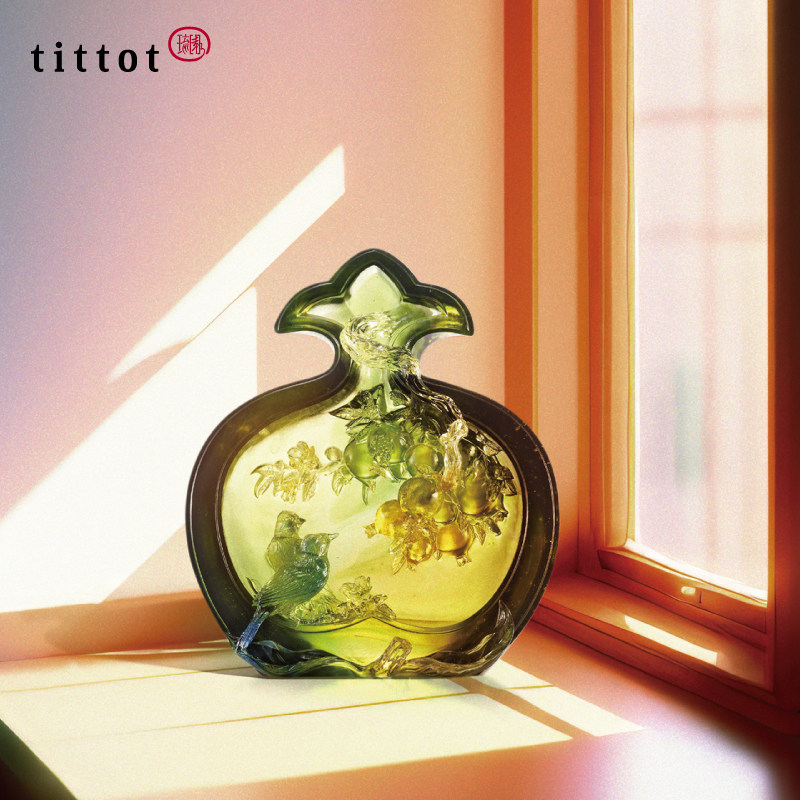tittot琉园琉璃摆件花鸟石榴手工艺品留住幸福开业乔迁结婚生日礼