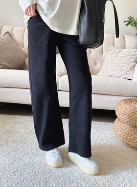 【YYIN】Fab*土耳其棉 黑色复古高腰弯刀弧形显瘦宽松牛仔裤