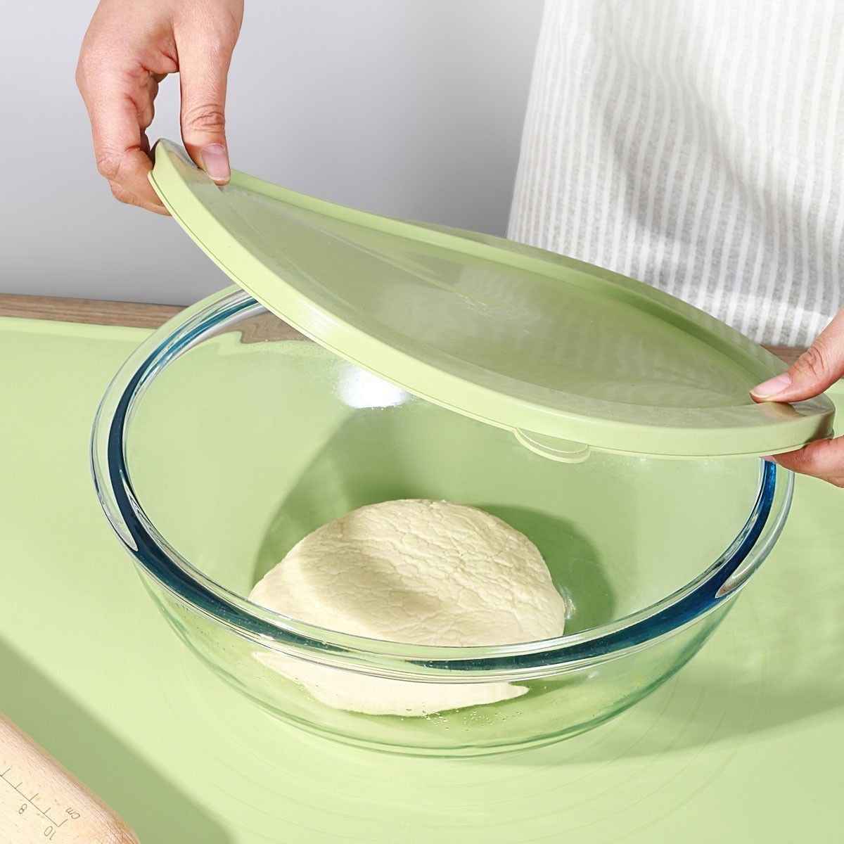 耐高温钢化玻璃和面盆带盖发面盆家用活面揉面加深透明碗厨房盆子