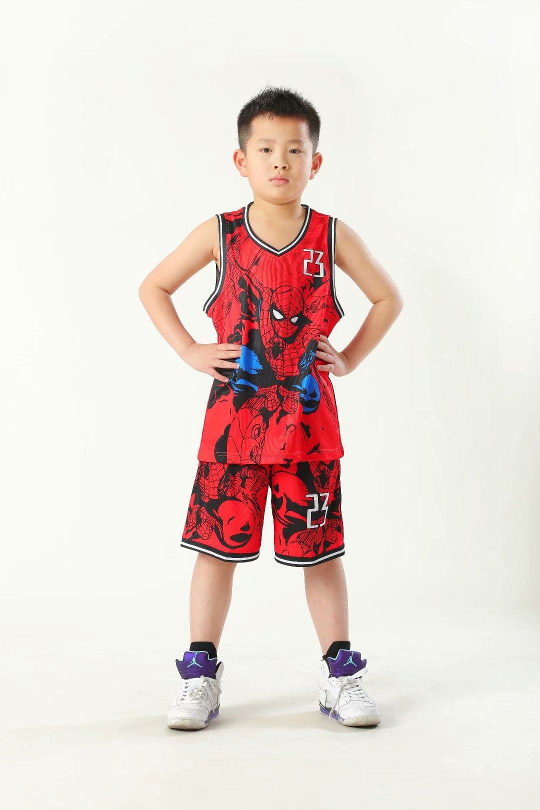 蜘蛛侠儿童篮球服背心套装美队男童速干运动球衣女宝幼儿园表演服