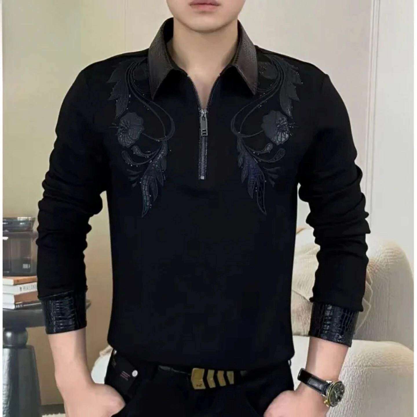 维干男装设计师款高档男士POLO衫春秋季百搭休闲长袖T恤打底卫a3