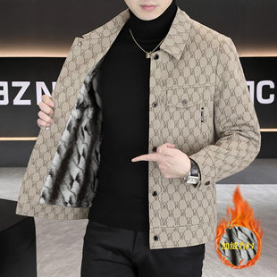 卡比顿男装男士外套春秋季新款高品质翻领休闲格纹上衣工装夹a99