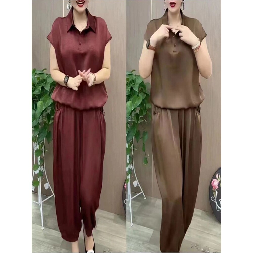 菲维洋气休闲套装欧麦严选女装夏季新款显瘦短袖上衣裤子两件套女