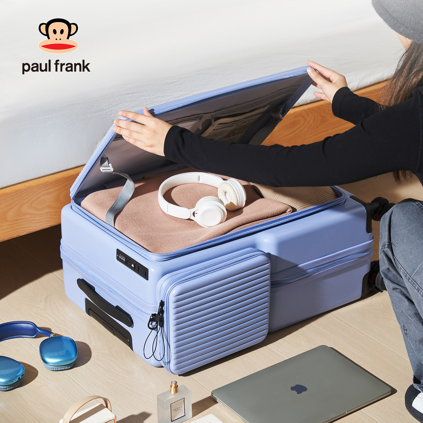 大嘴猴前置开口行李箱女20寸旅行侧开盖登机24寸扩展大容量拉杆箱