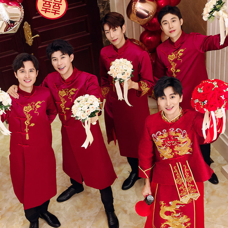 伴郎服中式唐装冬季2025新款旗袍接亲婚礼服大码相声伴郎兄弟团装,男装,其他民族服装,淘宝优惠券,粉丝福利购,淘宝优惠卷