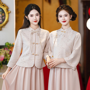 伴娘服礼服女冬装2025新款高级感平时可穿绝美长袖旗袍伴娘裙中式