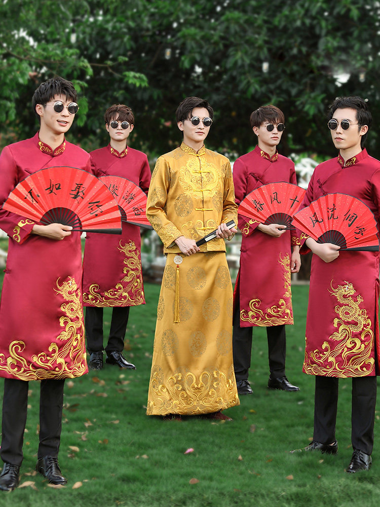 BEST MAN SUITS CHINESE-STYLE MALE BROTHER COSTUMES WEDDING DRESSES FUNNY CHINESE-STYLE HANFU TANG COSTUMES BLUE COATS BROTHERS UNIFORMS